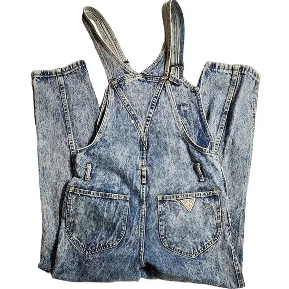 VTG Guess Georges Marciano 1980s Grunge Denim Overalls Sz 2 Retry 80s Acid Wash - Picture 7 of 9